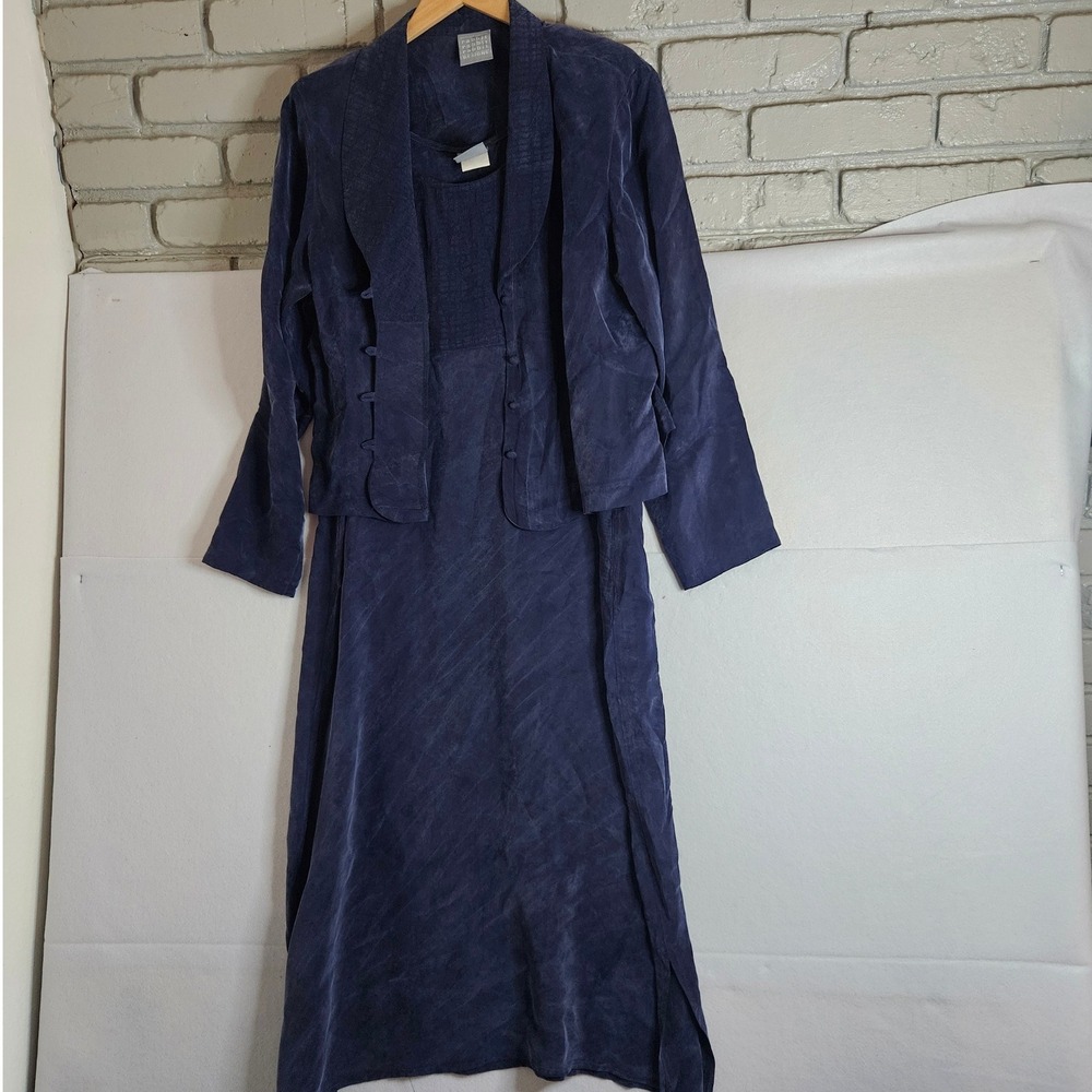 Rabbit Rabbit Rabbit Designs Navy Blue Rayon Dress‎ Jacket Set Vintage Size 16M
